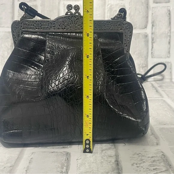 Brighton Black Croc-Embossed print Handbag Vintage 80’s. Shoulder crossbody USED - Picture 11 of 16
